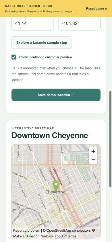 Close-up of the interactive Cheyenne location map