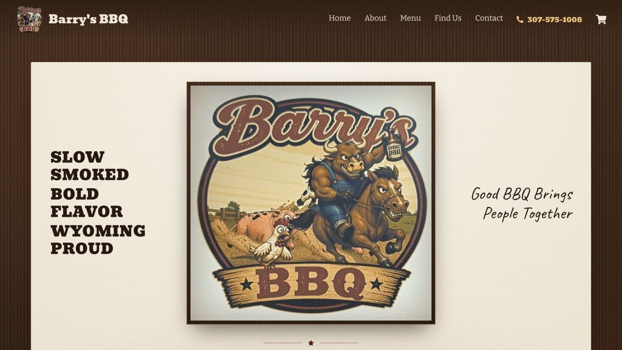 Screenshot of the Barry’s BBQ homepage